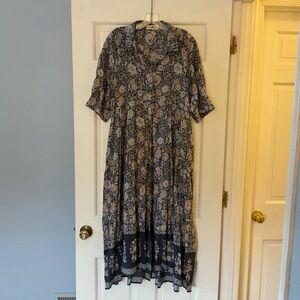 Natural Life Rebecca Midi Dress Blue Floral Size L Cottagecore Boho Prairie